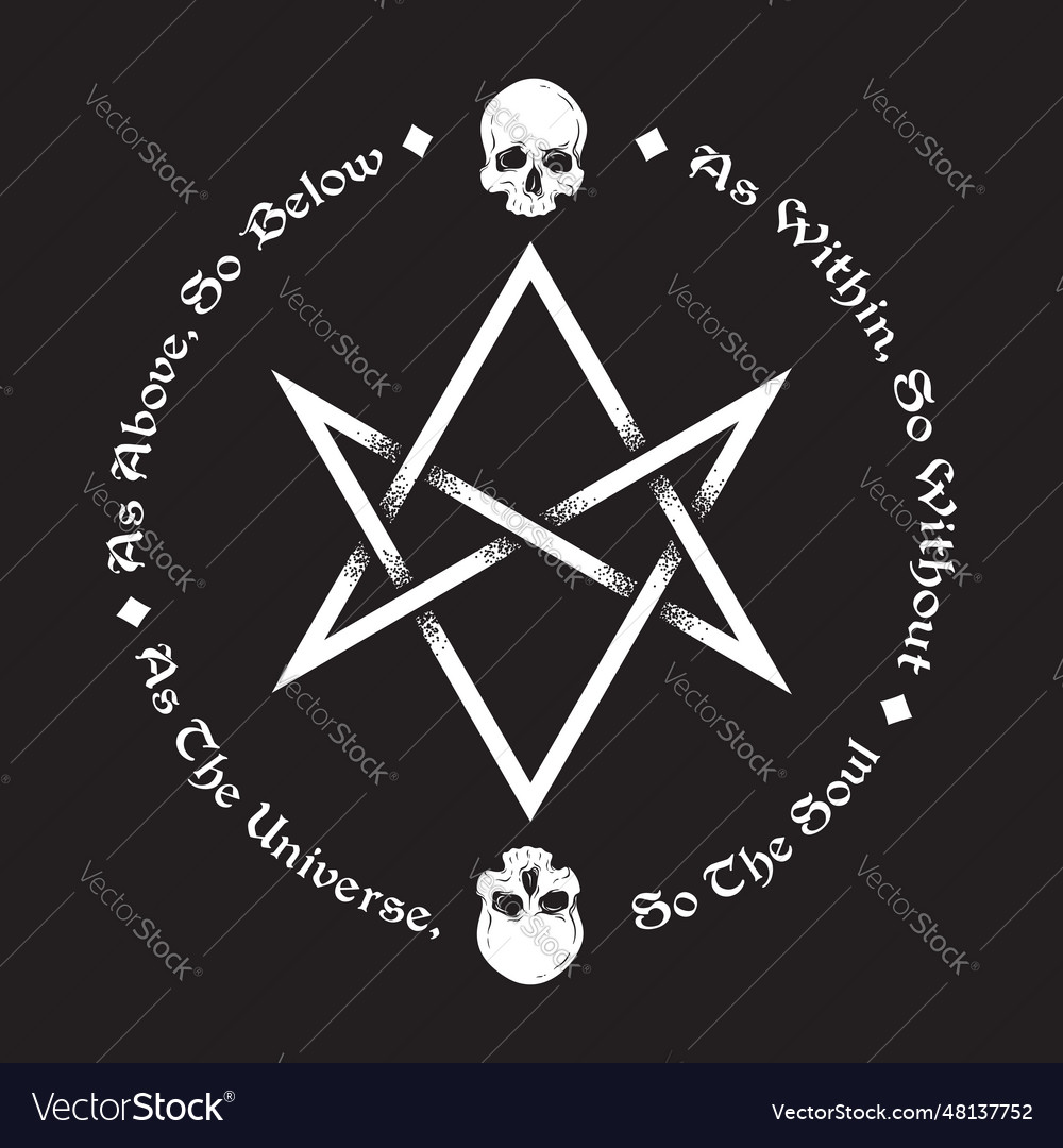 Unicursal hexagram six-pointed star and skulls Vector Image