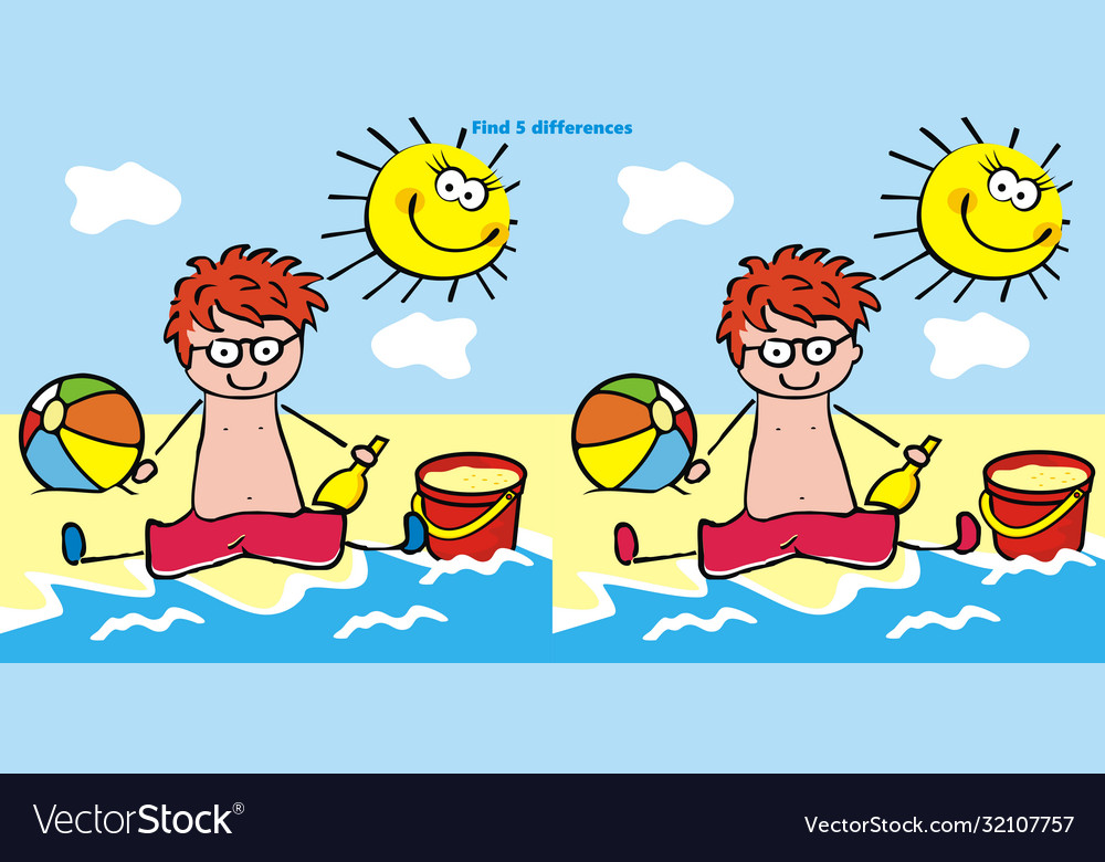 Find five differences boy on beach Royalty Free Vector Image
