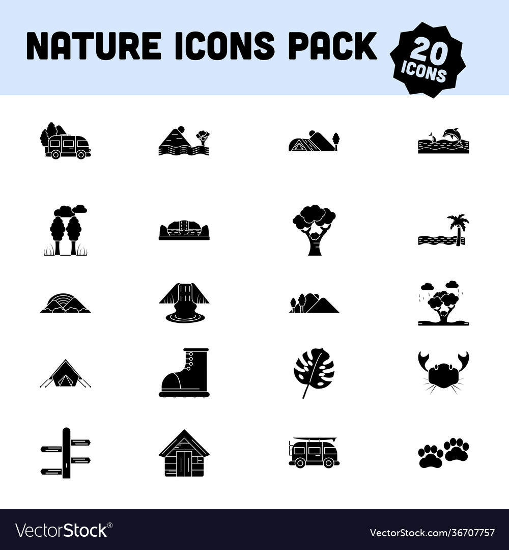 Glyph 20 nature icon pack in flat style