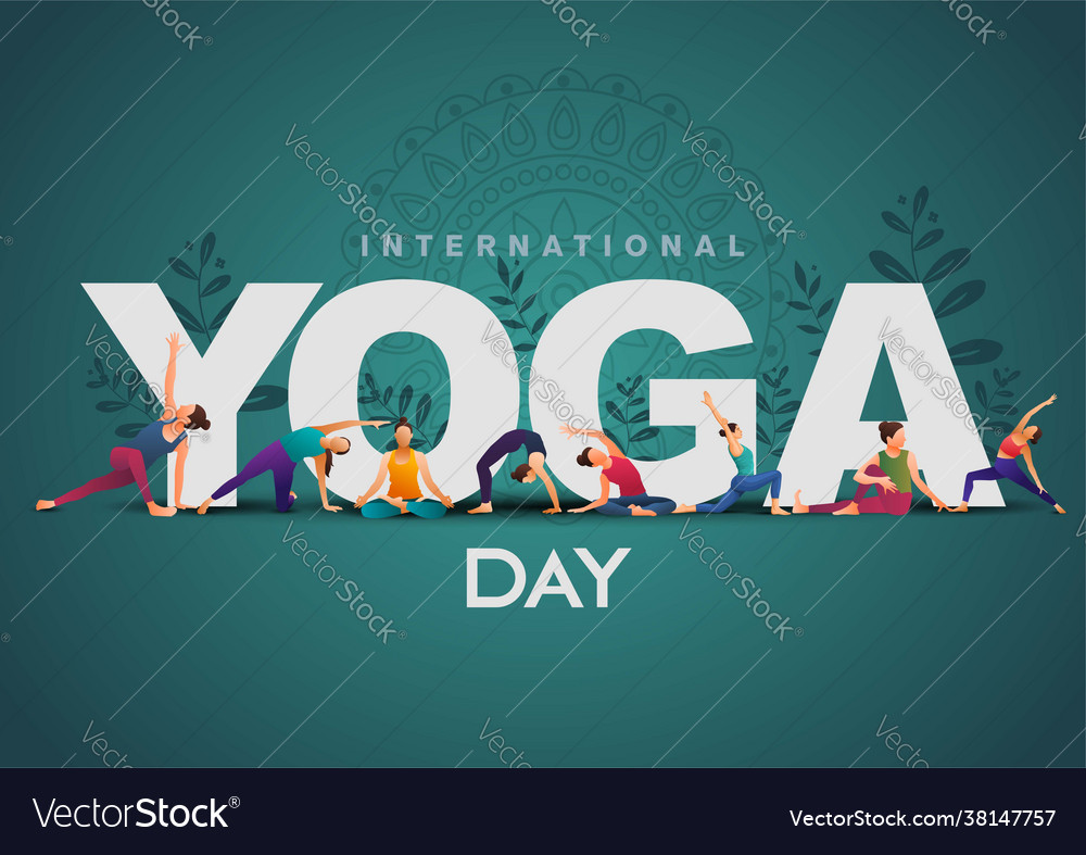 International yoga day yoga body posture group Vector Image