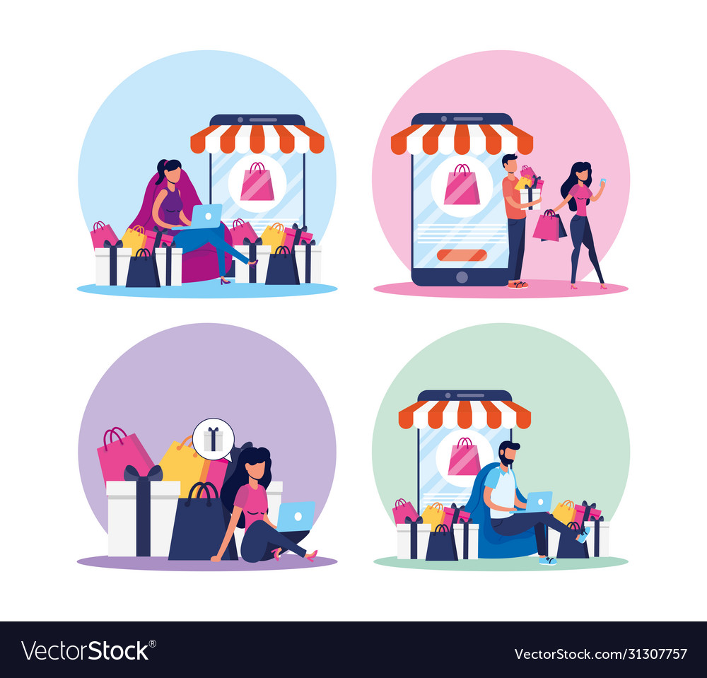 People using shopping online tech