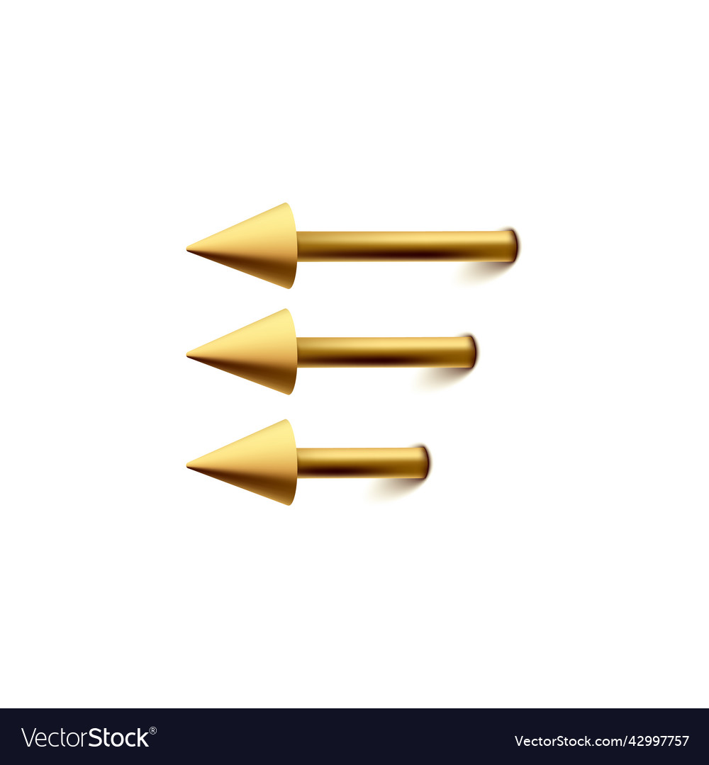 Piercing pins in arrow shape sizes realistic