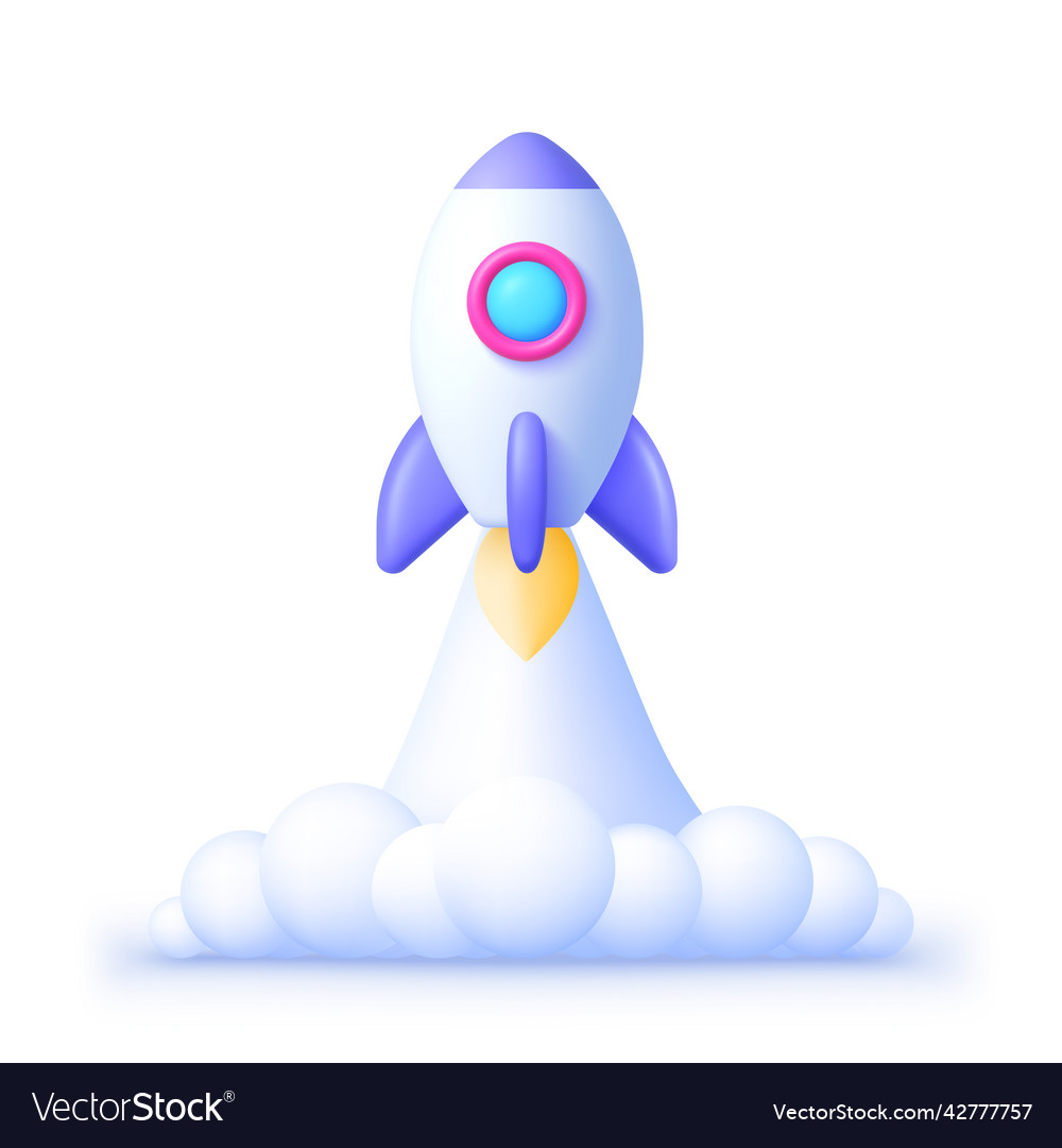 Rocket 3d in realistic style on white background