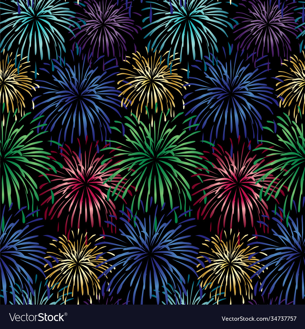 Seamless fireworks background pattern Royalty Free Vector