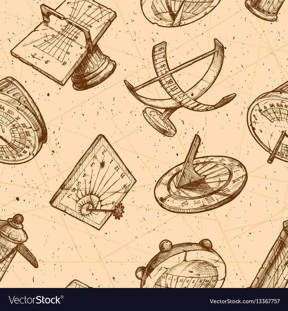 Seamless pattern with different sundial Royalty Free Vector