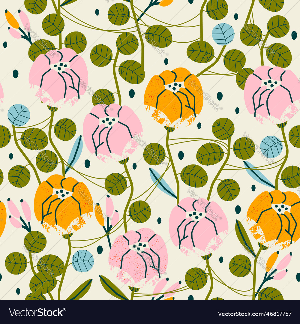 Nahtloses Muster mit Blumen und Blättern vector image Nahtloses Muster mit Blumen und Blättern