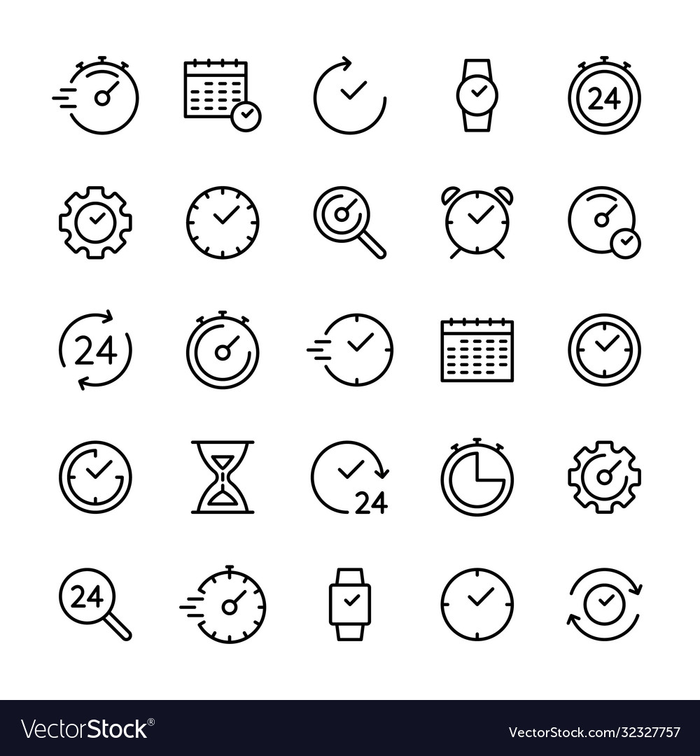 Time and clock related linear icons set Vector Image Time and clock related linear icons set