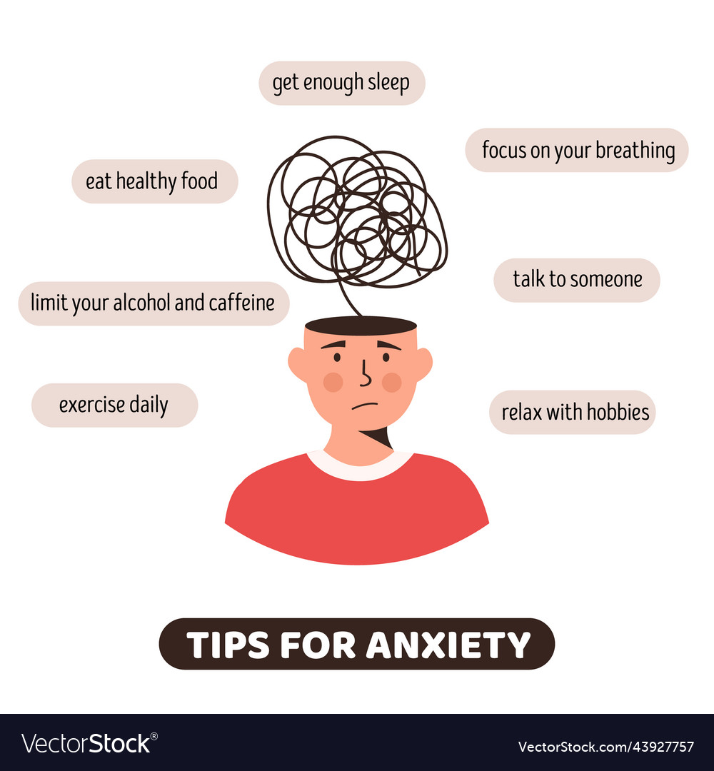 Tips for anxiety human head character Royalty Free Vector