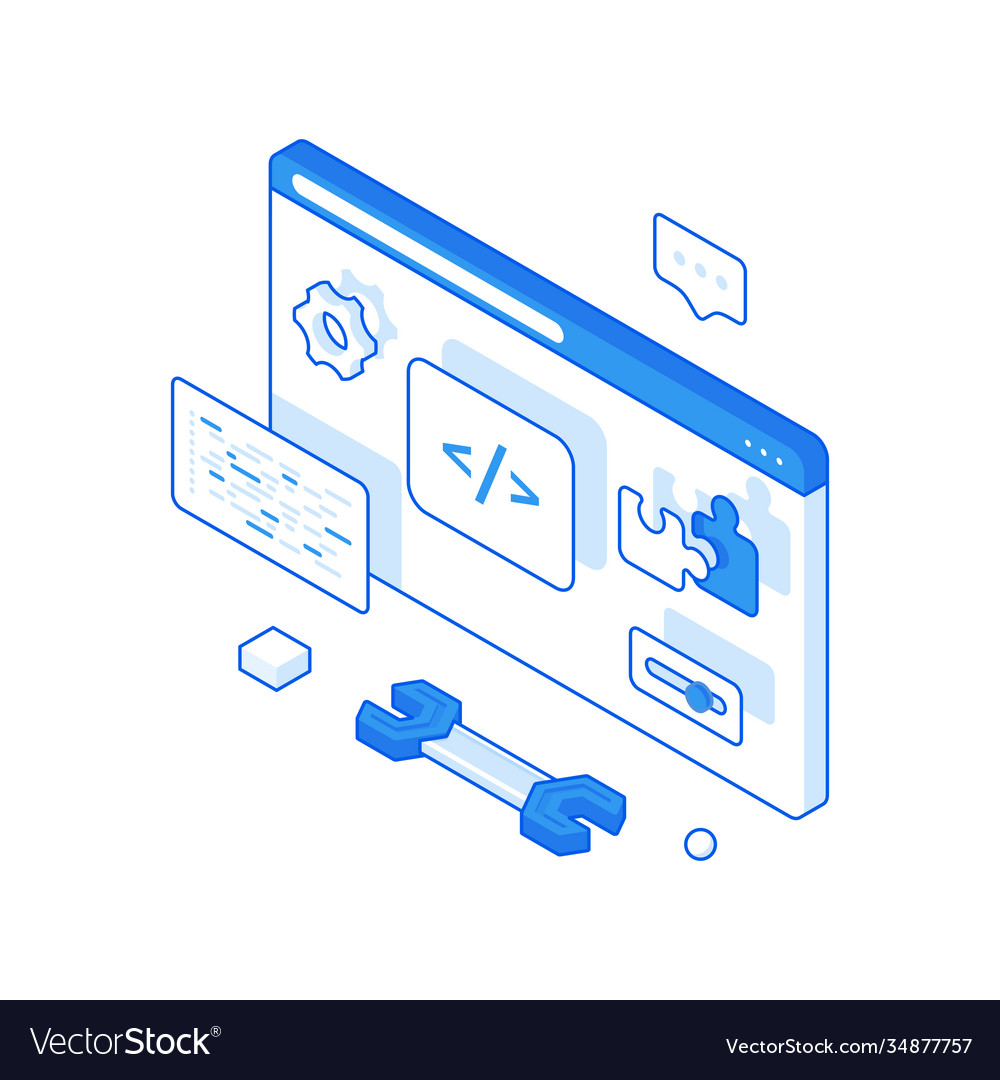 Website programming and debugging isometric vector image Website programming and debugging isometric