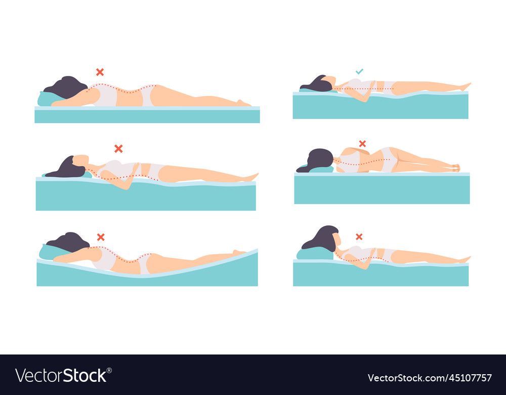 Woman lying in correct and incorrect sleeping pose