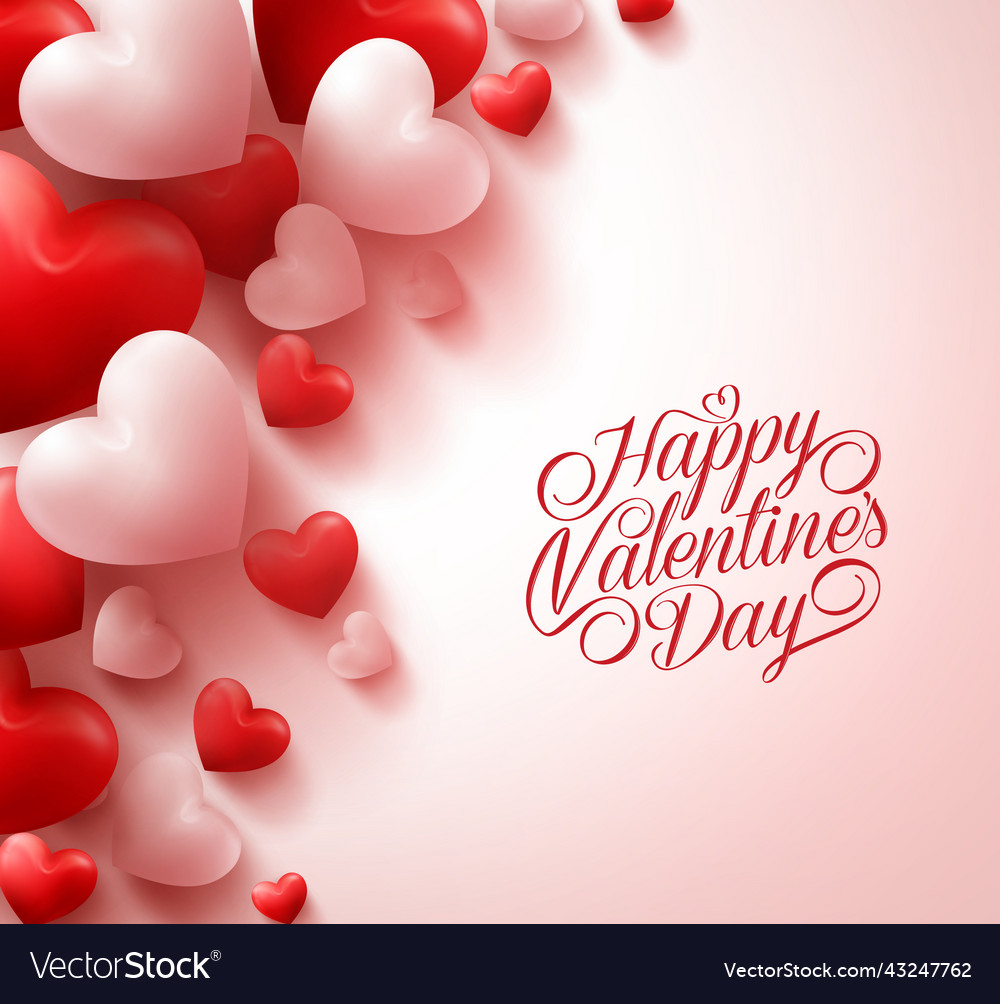 3d realistic red hearts and sweet happy Royalty Free Vector