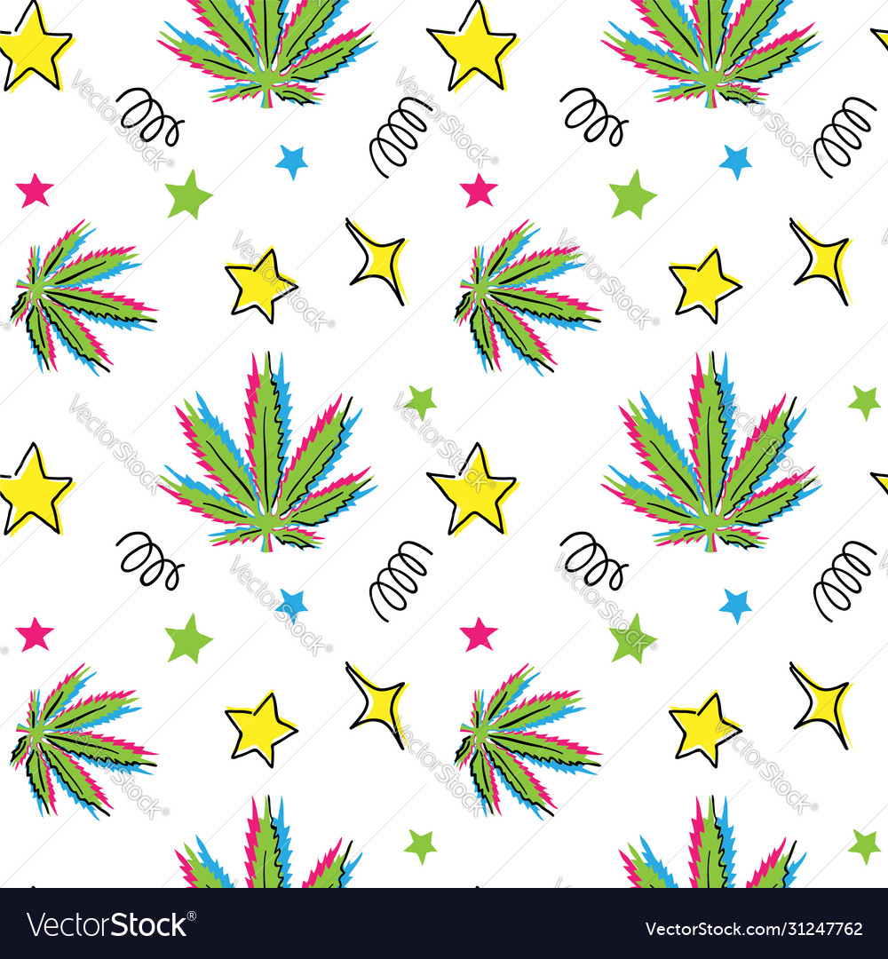 Cannabis leaf pattern hand drawn doodle vector image Cannabis leaf pattern hand drawn doodle