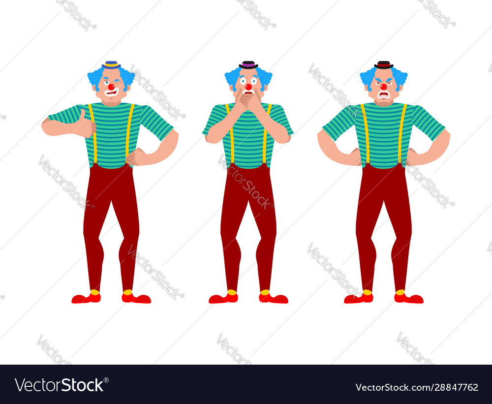Clown set funnyman bewildered and angry harlequin Vector Image Clown set funnyman bewildered and angry harlequin Vector Image
