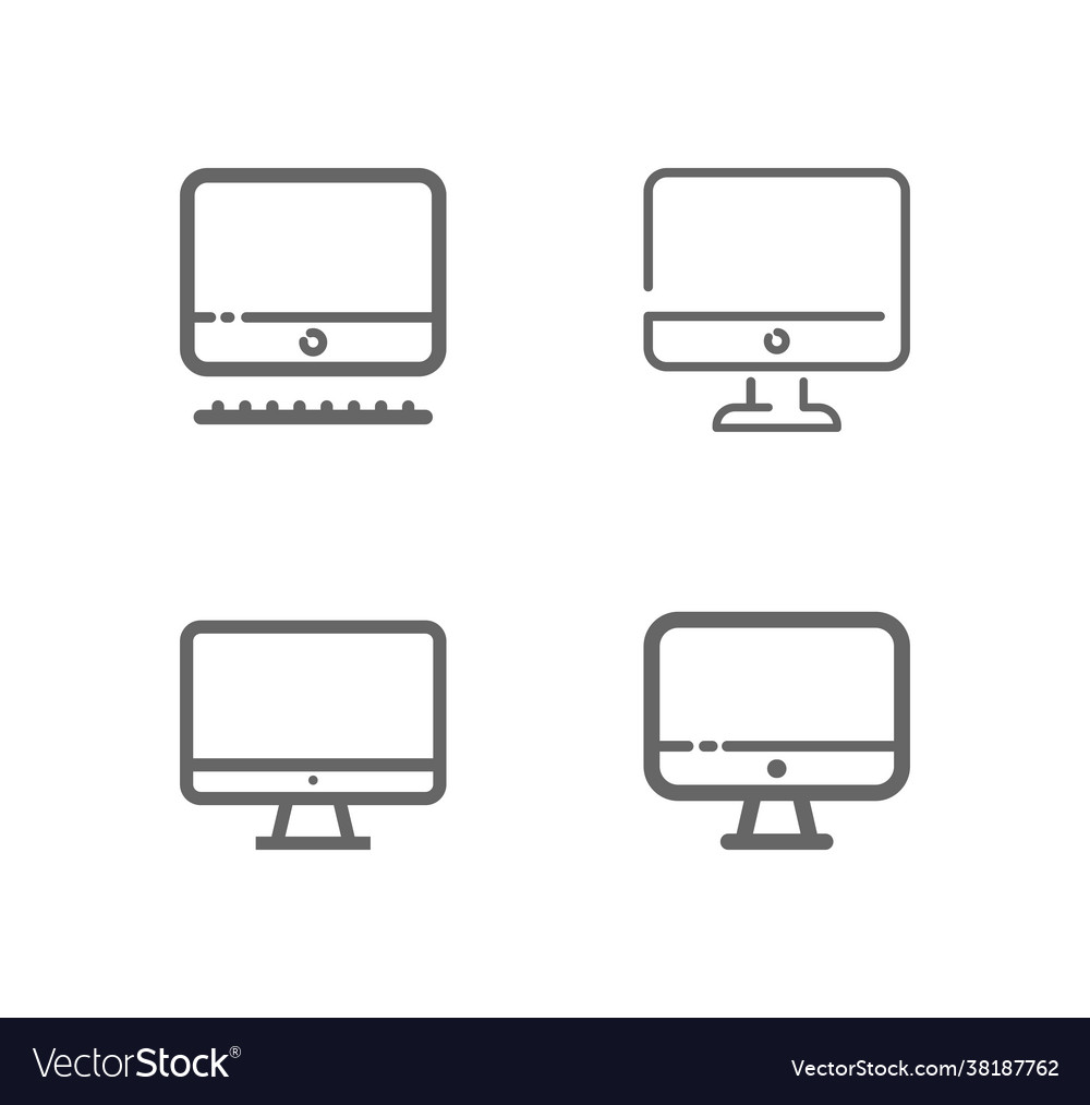Computer monitor screen line icon set