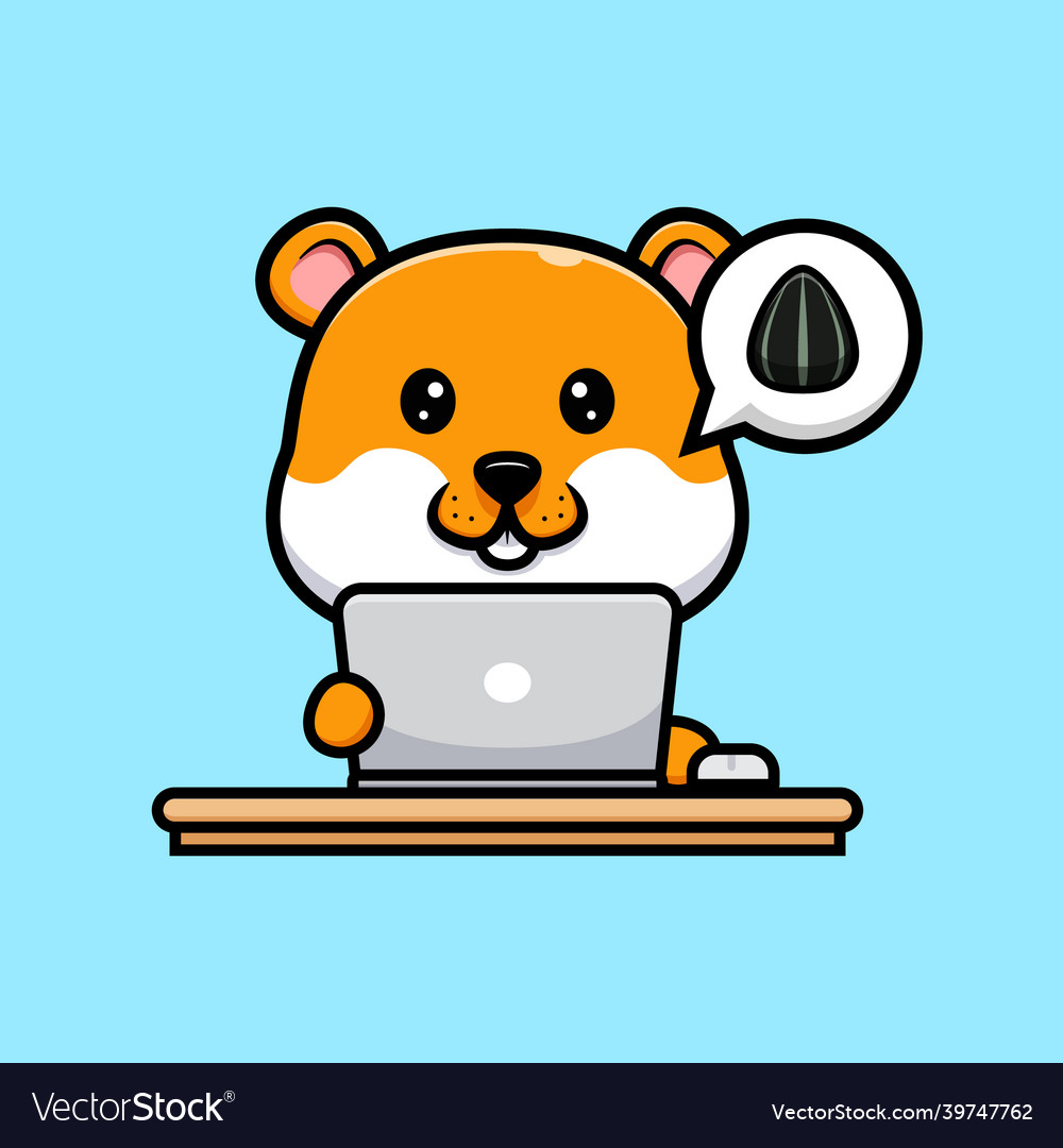 Niedlicher Hamster mit Laptop Cartoon