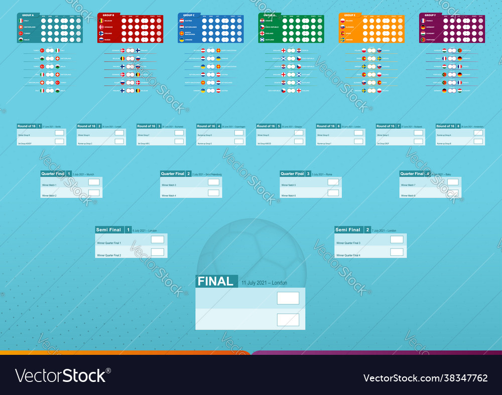 Football Results Table With Flags And Groups Vector Image