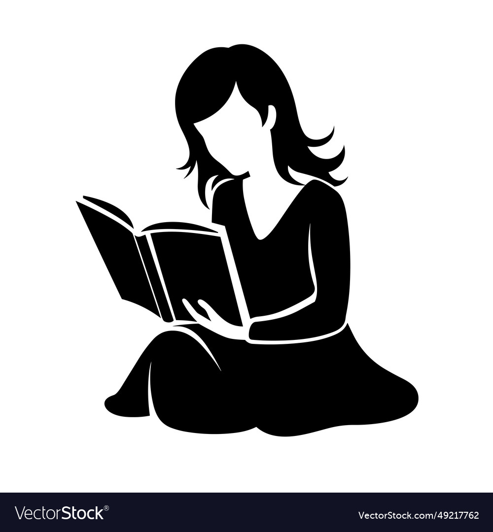 Girl reading a book black icon on white Royalty Free Vector