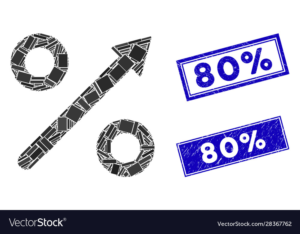 Growing percent mosaic and distress rectangle 80 vector image Growing percent mosaic and distress rectangle 80