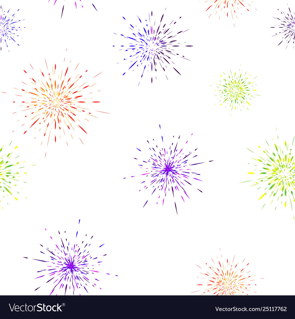 Seamless pattern different fireworks explosions