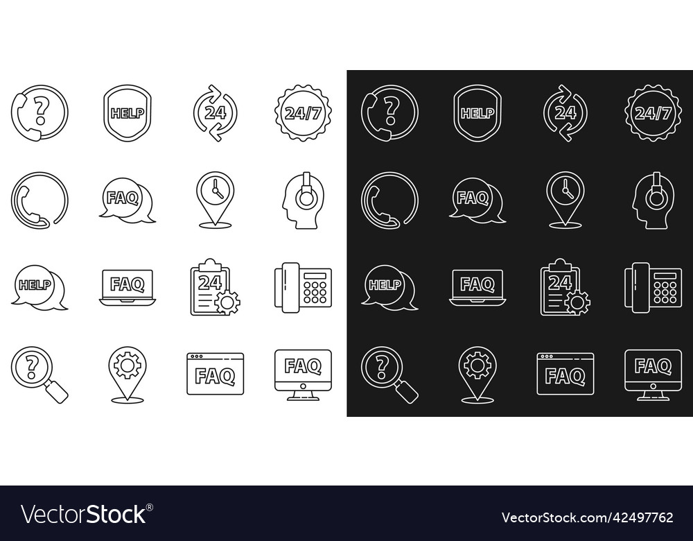 Set line computer monitor and faq telephone vector image Set line computer monitor and faq telephone