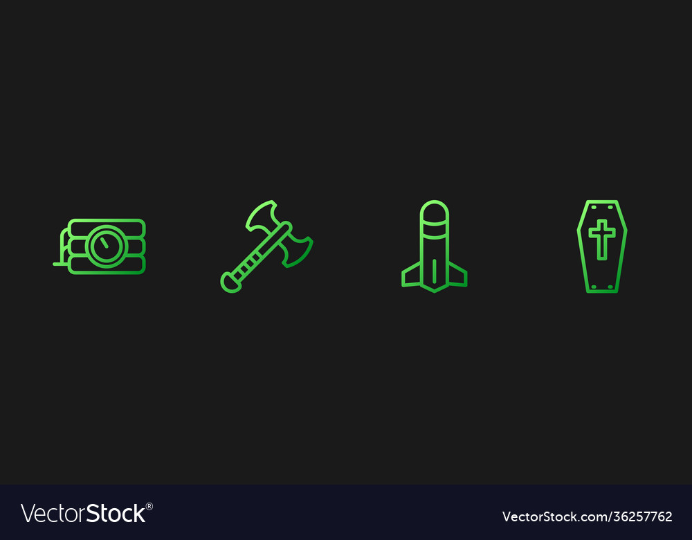 Set line rocket dynamite and timer clock war axe vector image Set line rocket dynamite and timer clock war axe