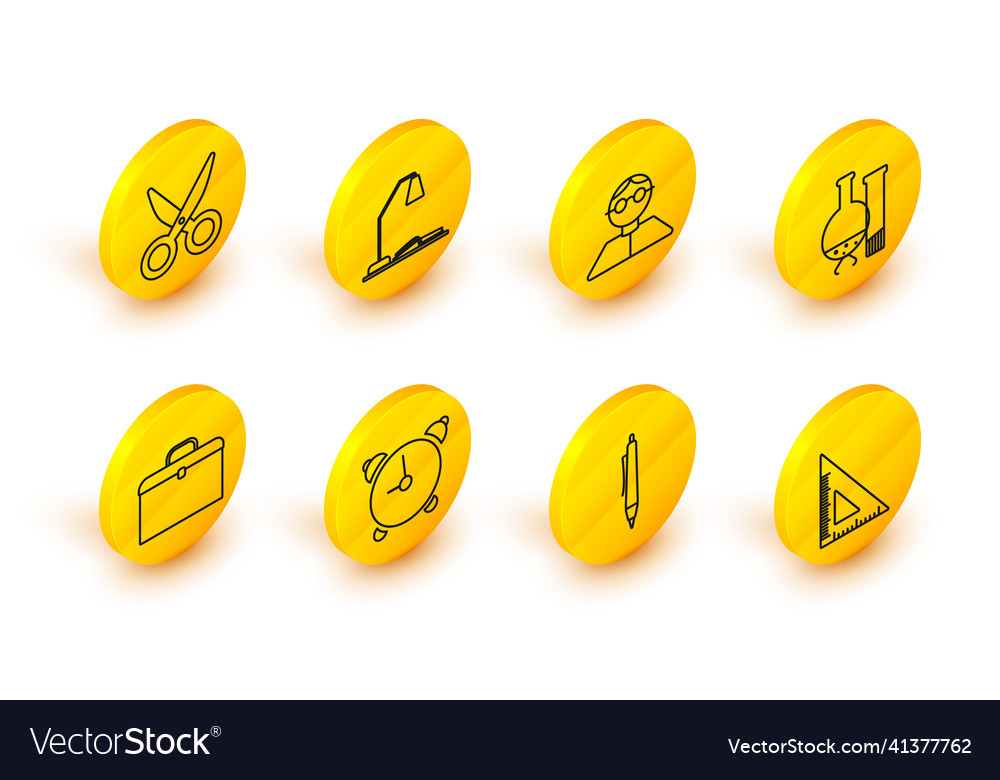 Set line triangular ruler pen alarm clock vector image Set line triangular ruler pen alarm clock