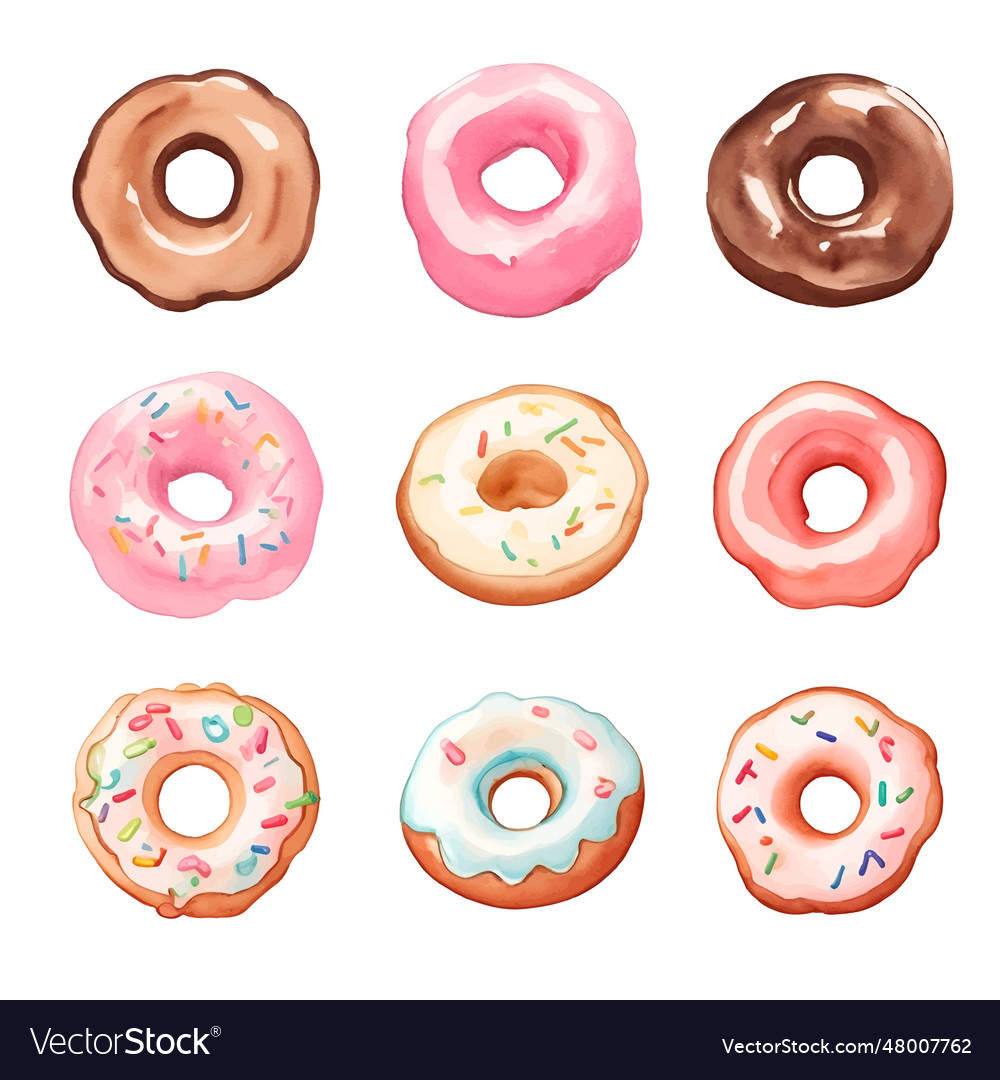 Set of colorful donutswatercolor Royalty Free Vector Image