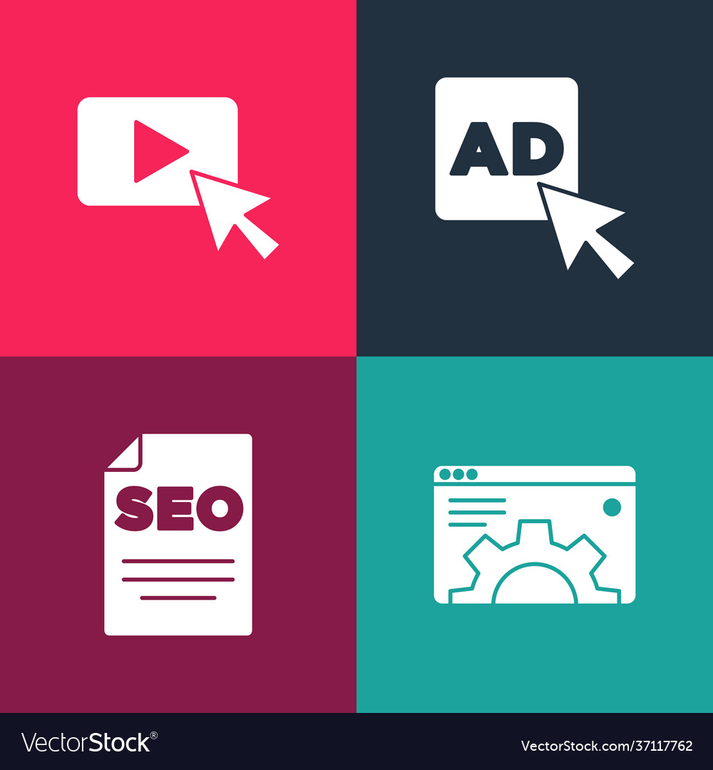 Set pop art browser setting seo optimization Vector Image Set pop art browser setting seo optimization