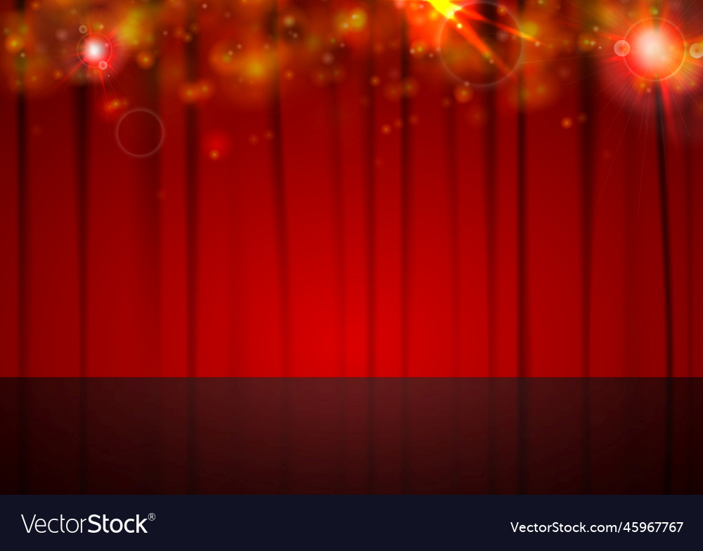Background with red curtain and shiny lights vector image Background with red curtain and shiny lights