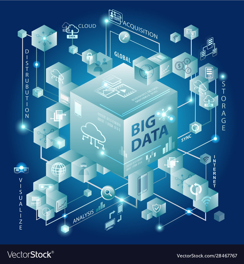 Big data and cube design showing connectivity vector image Big data and cube design showing connectivity