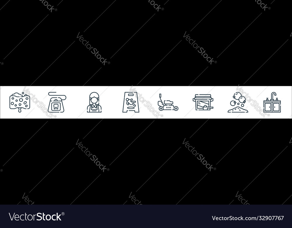 Cleaning line icons linear set quality vector image Cleaning line icons linear set quality