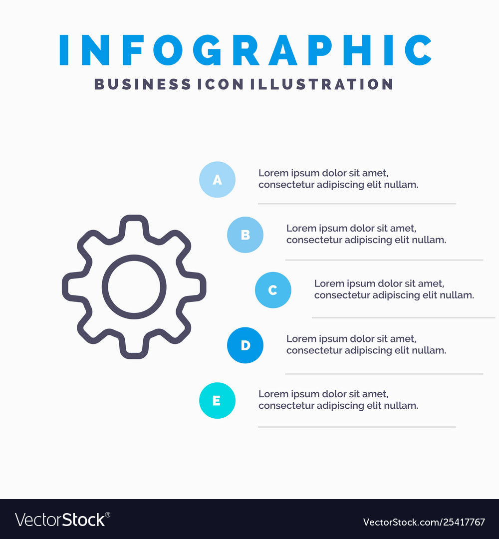 Cog setting gear line icon with 5 steps vector image Cog setting gear line icon with 5 steps