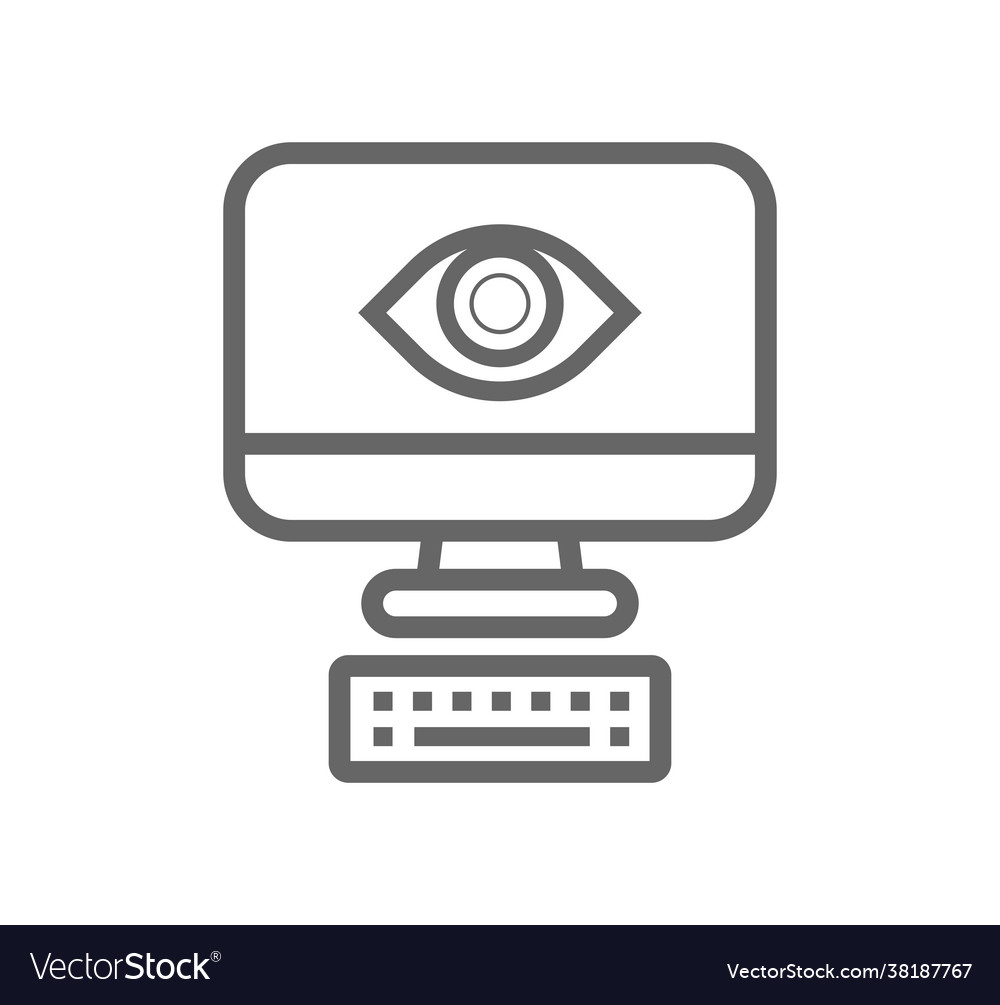 Computer monitor screen line icon set