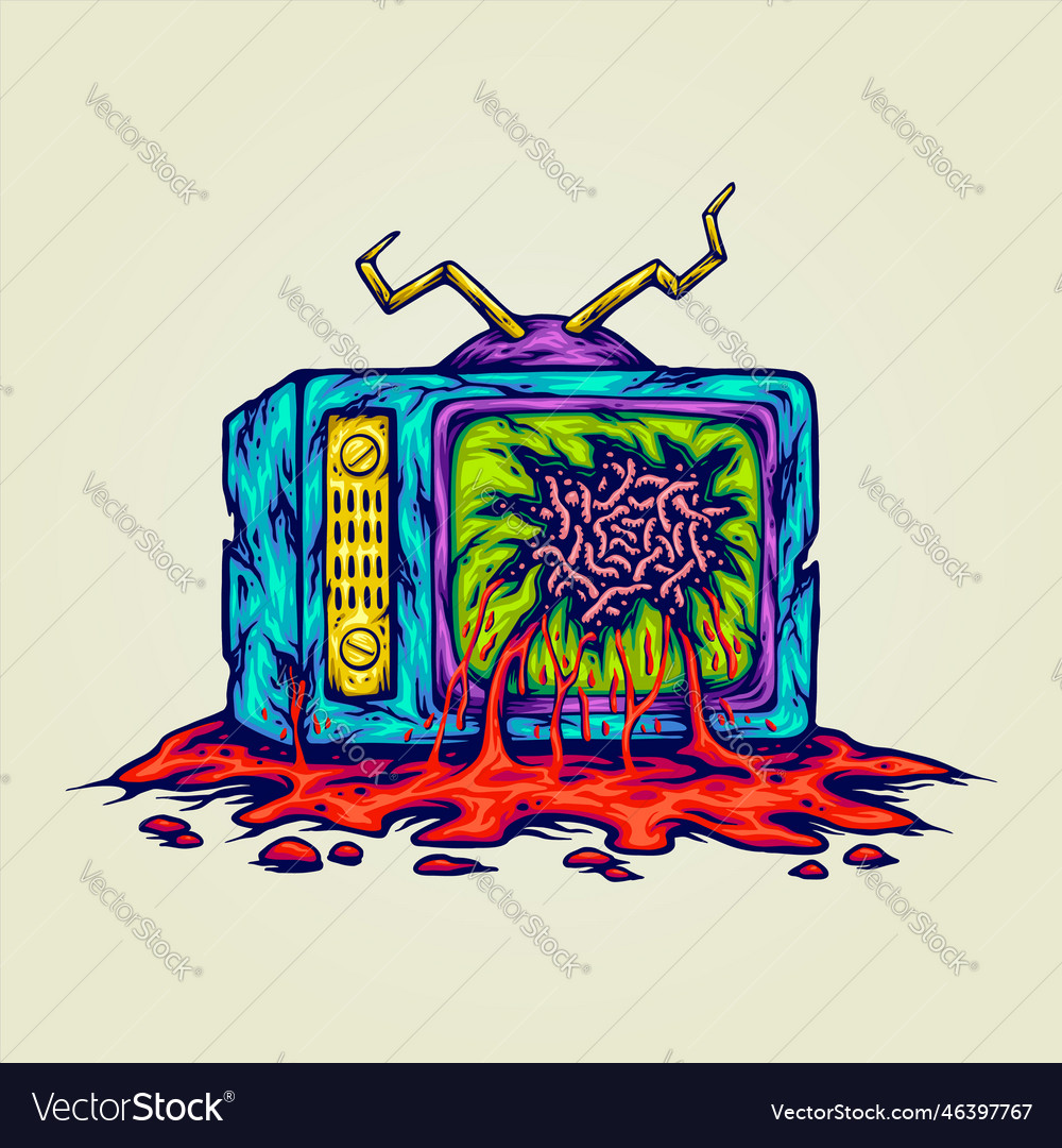 Creepy monster tv monitor logo cartoon