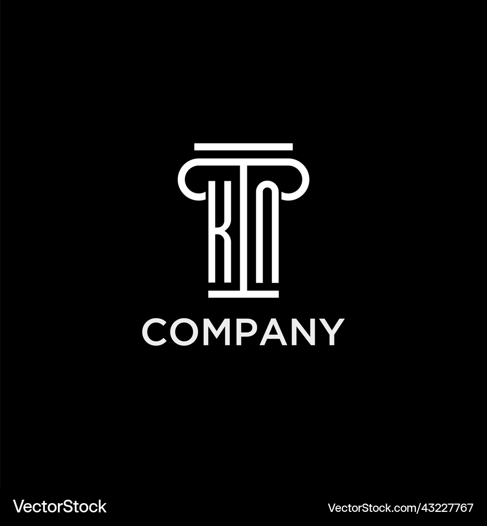 Kn monogram initial logo with pillar shape icon Vector Image