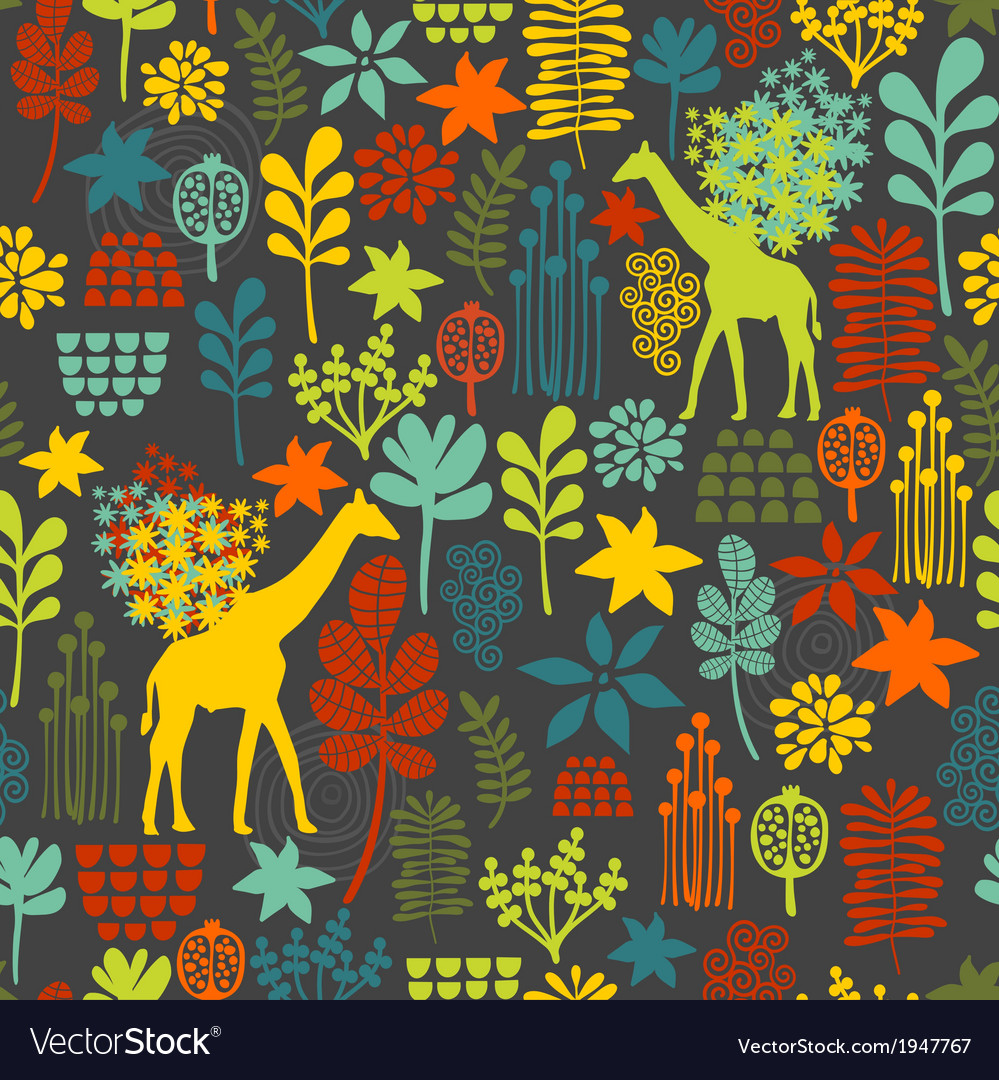 Seamless background with giraffe and flowers