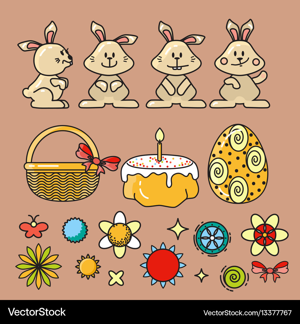 Set easter icons on beig Royalty Free Vector Image