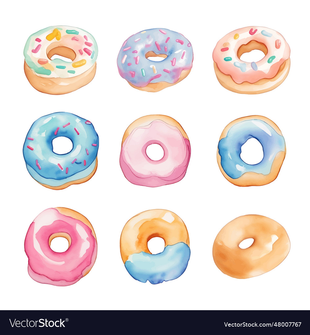 Set of colorful donutswatercolor Royalty Free Vector Image