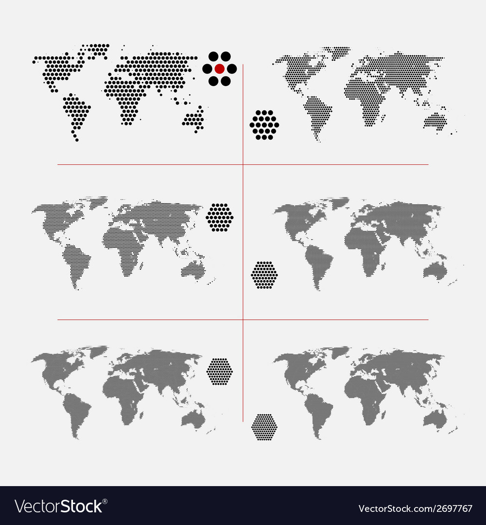 Set of dotted world maps in different resolution