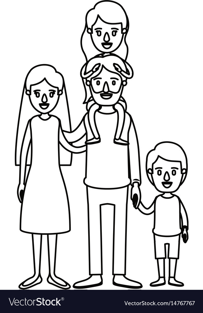 Silhouette caricature family parents with girl Vector Image