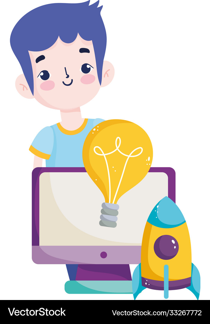 Back to school student boy computer rocket Vector Image