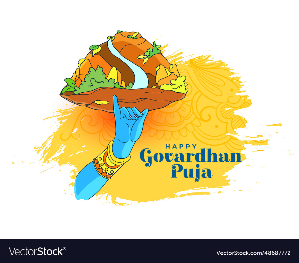 Brush stroke style govardhan puja wishes card