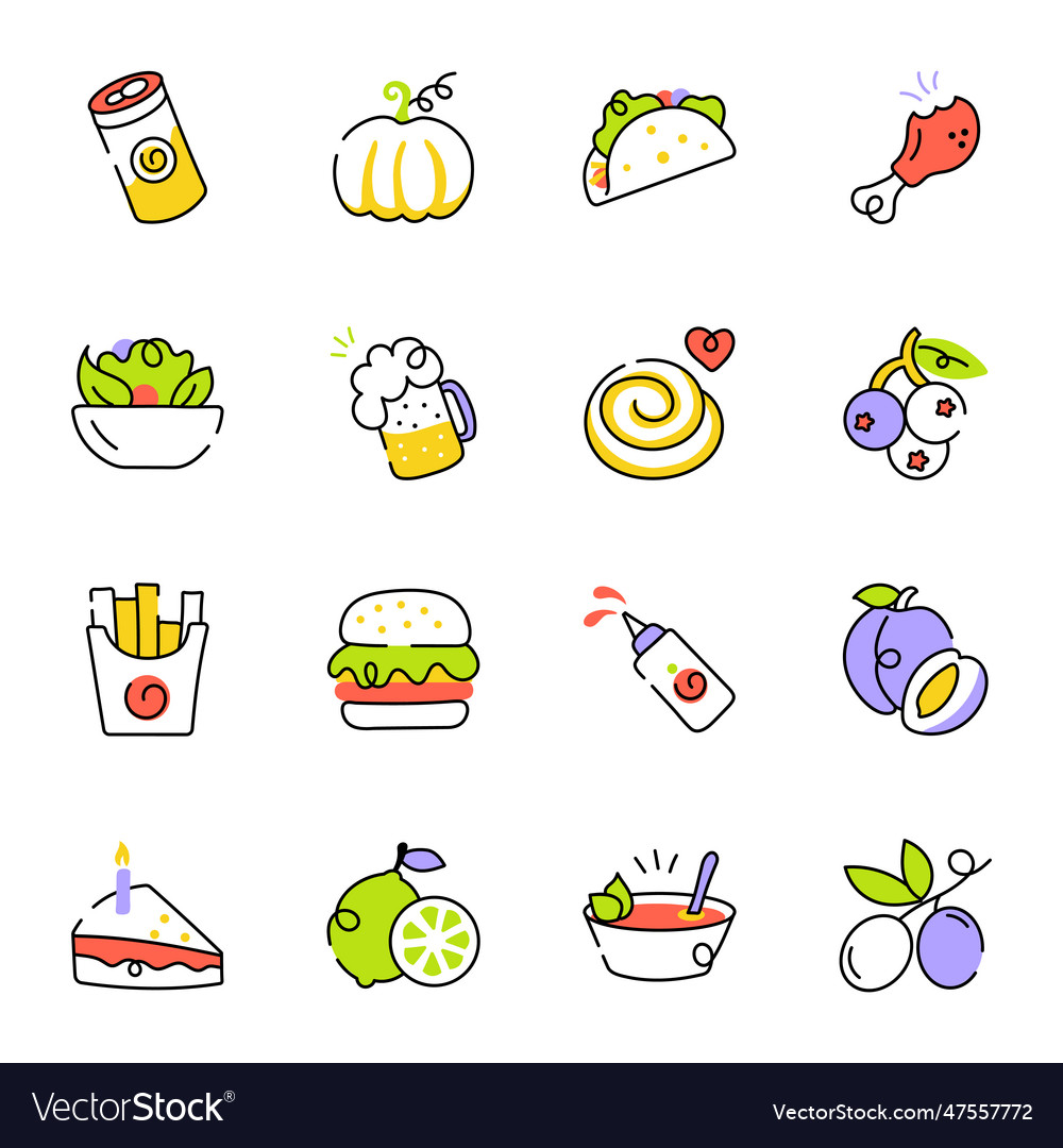 Bundle of organic and fast food sketchy icons Vector Image