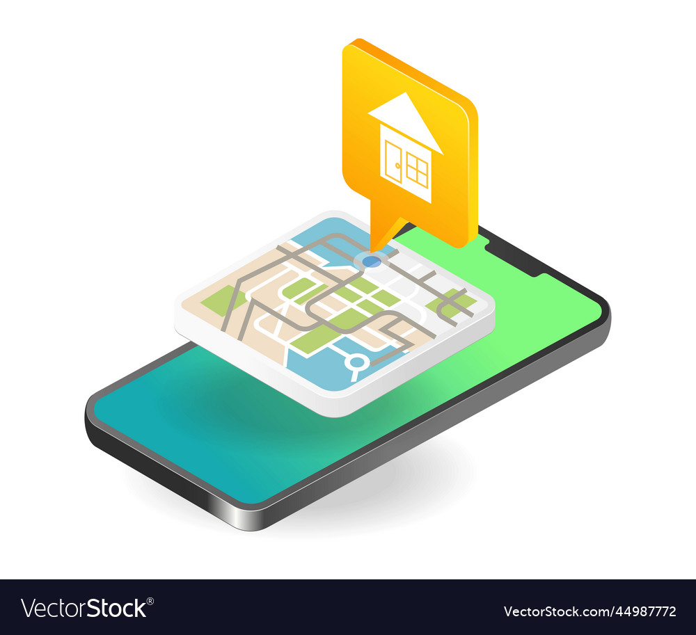 Concept isometric of home location map app vector image Concept isometric of home location map app