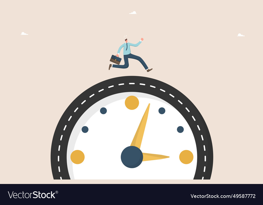 Man running on a clock like road vector image Man running on a clock like road
