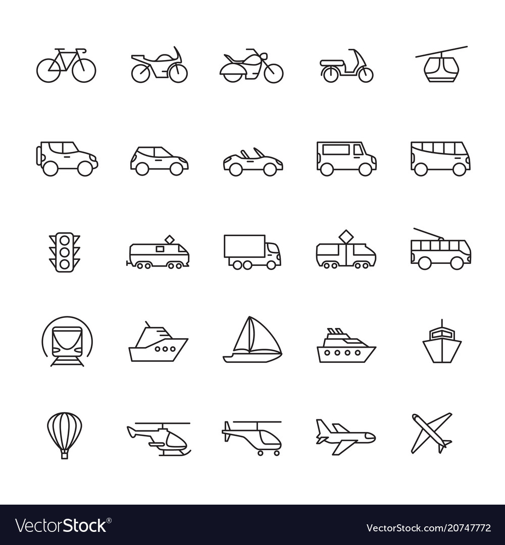Public passenger transport line icons cars vector image Public passenger transport line icons cars