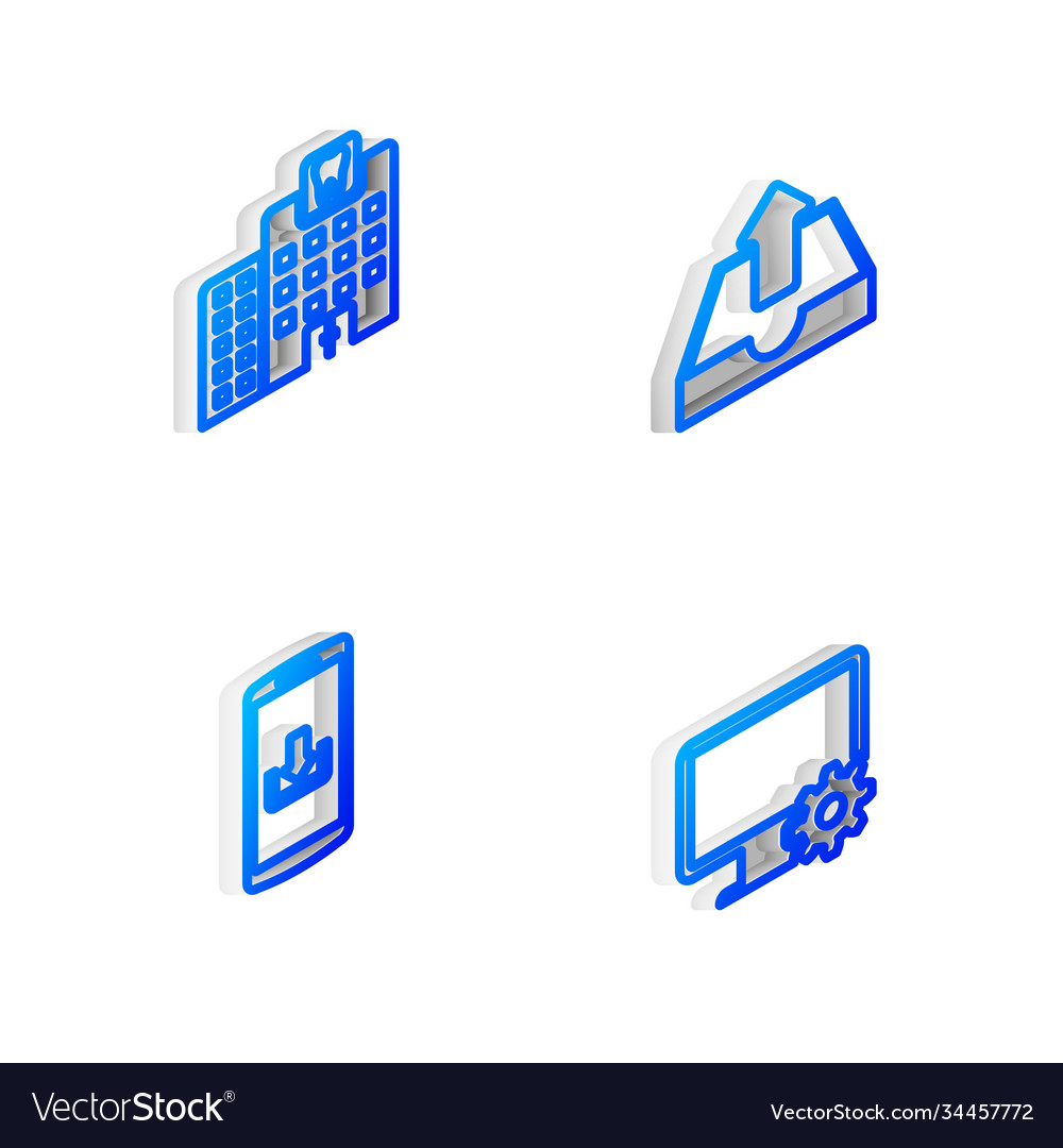 Set isometric line upload inbox dental clinic