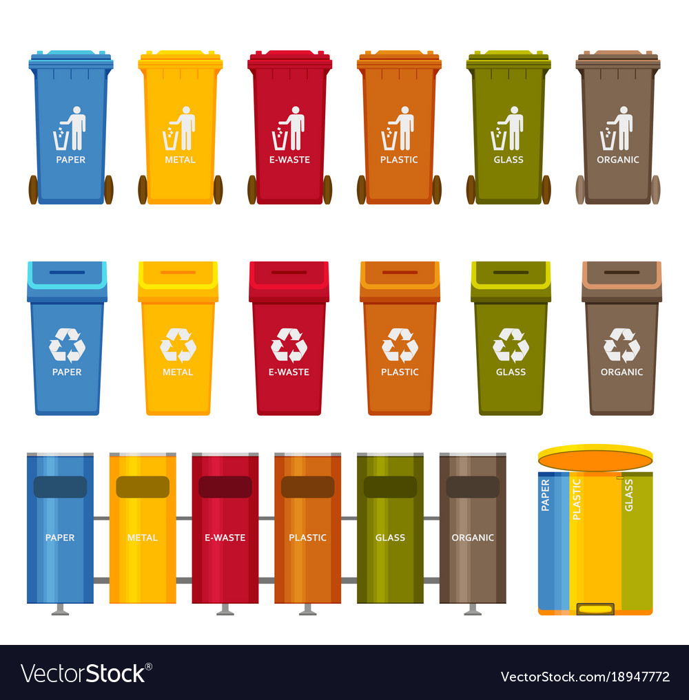 Trash containers colorful icons set