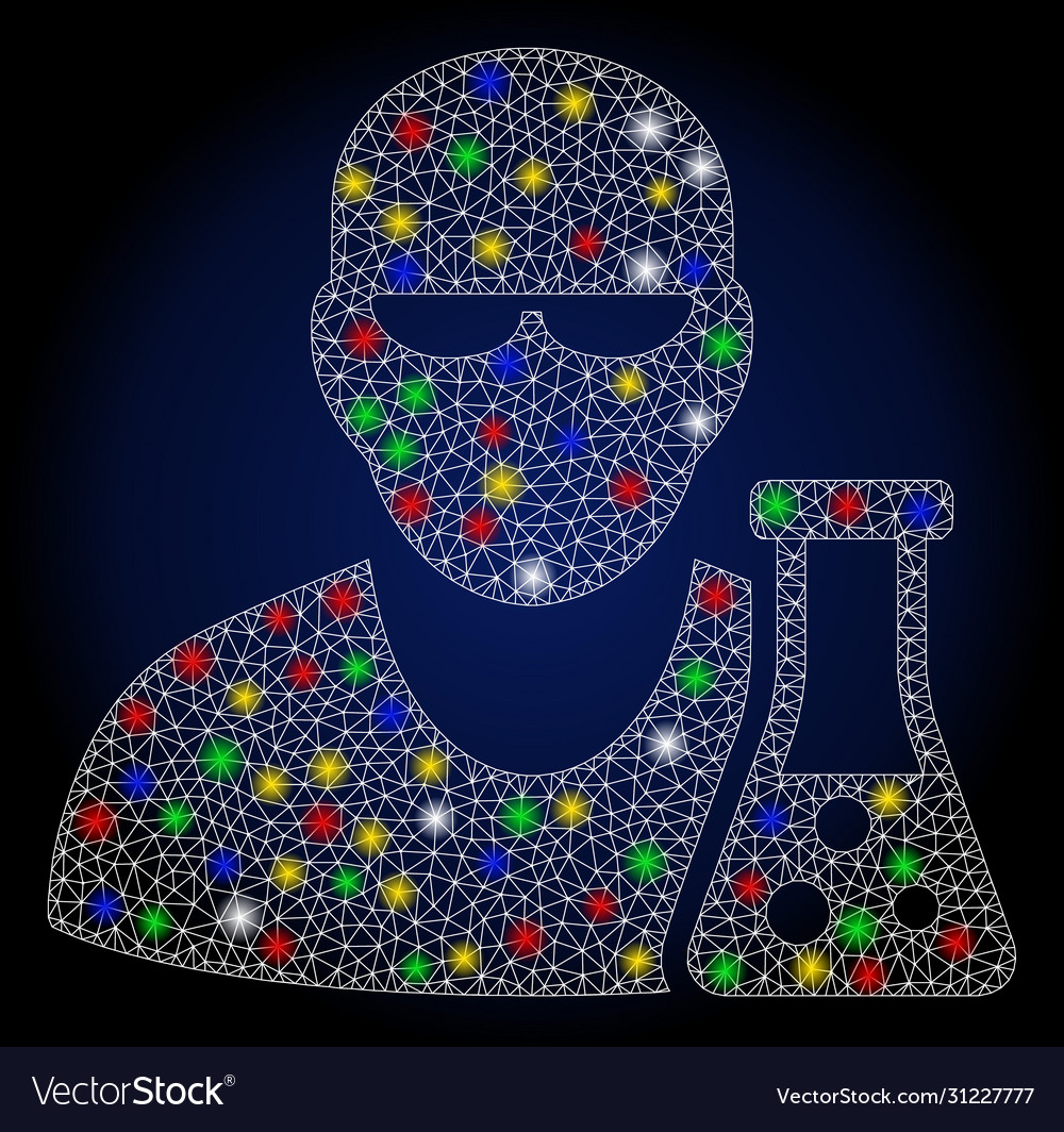 Bright mesh wire frame scientist with flask vector image Bright mesh wire frame scientist with flask
