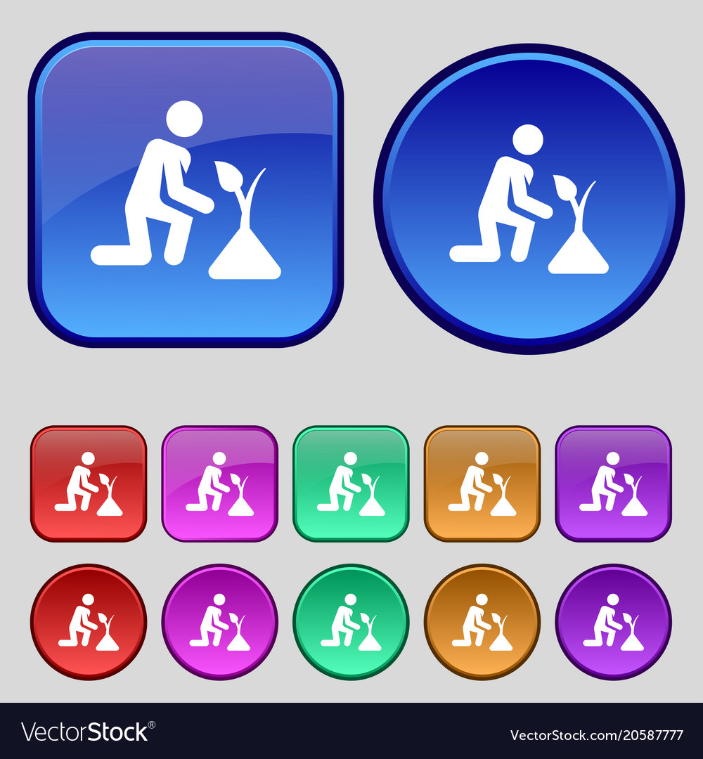 Colorful icons and signs in the form of a button